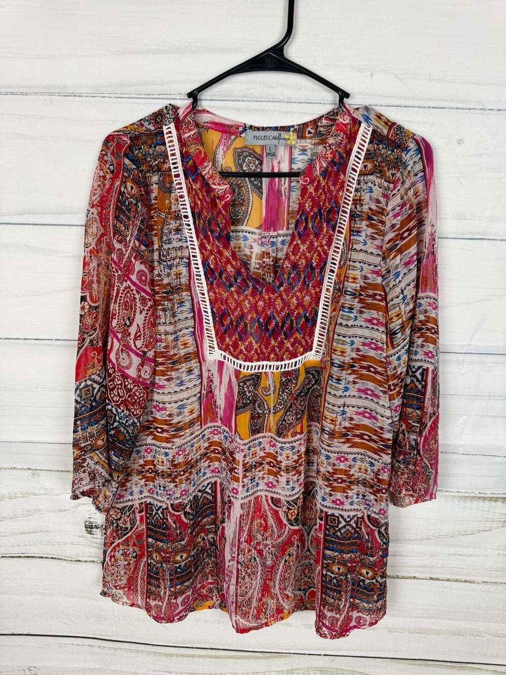 Figueroa & Flower Women's V-Neck Mixed Print Boho Tunic